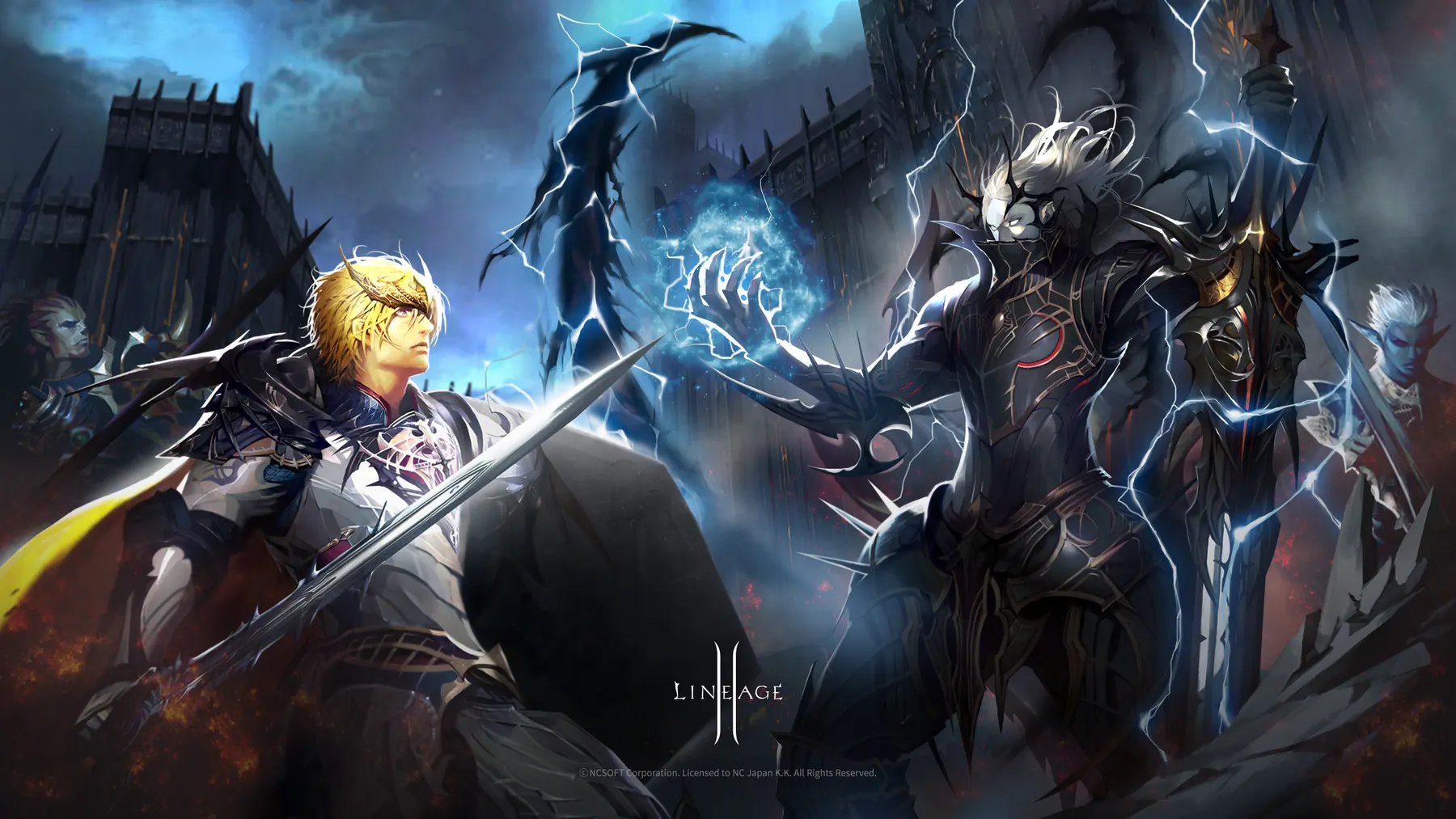 Воины Lineage II в сражении в мире Адена